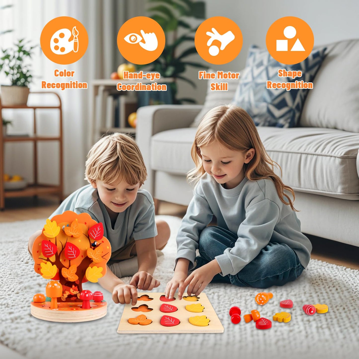 INIFEIDALA Montessori Apple Picking Magnetic Tree Toy-Wooden Peg Board Bead Game