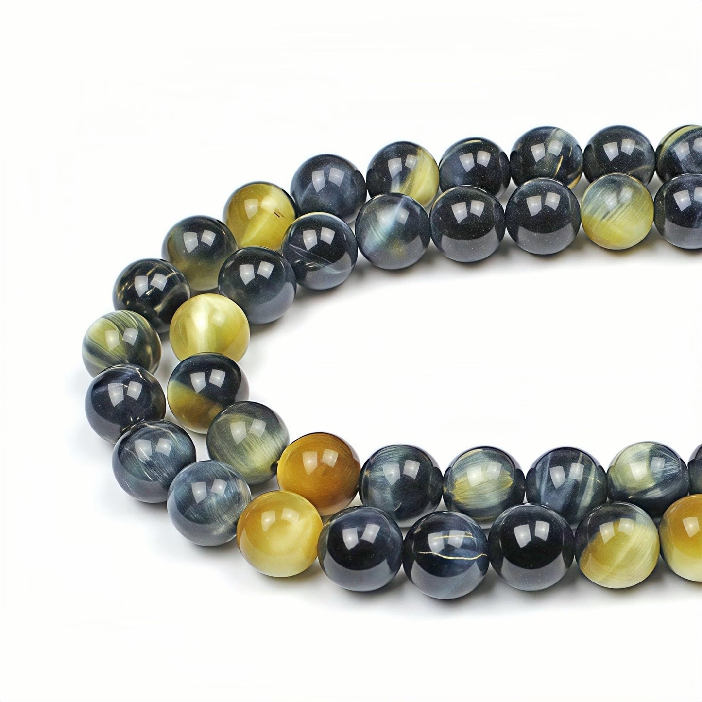 MJDCB Stone Beads 8mm 43pcs Round Yellow Blue Tiger's Eye Loose Gemstone Bead Charms for Jewelry Making Bracelet Necklace Earring Pendant