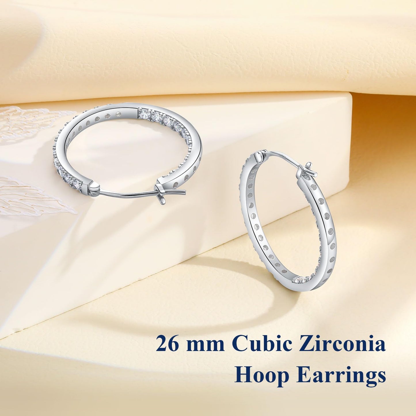 AGRULE 26mm Sparkle Cubic Zirconia Hoop Earrings Sterling Silver Small Hoops Diamond Hoop Earrings for Women