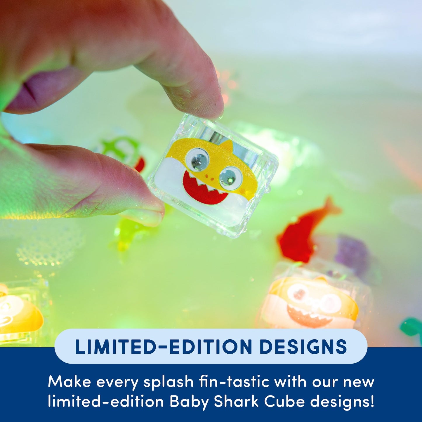 Glo Pals x Baby Shark Water-Activated Light-Up Cubes for Bathtime and Sensory Play - Includes 6 Reusable Light-Up Cubes - Sensory Bath Toys and Glowing Bath Cubes for Kids and Toddlers
