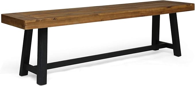 Christopher Knight Home Toby Outdoor Acacia Wood Bench, Sandblast Teak Finish and Black