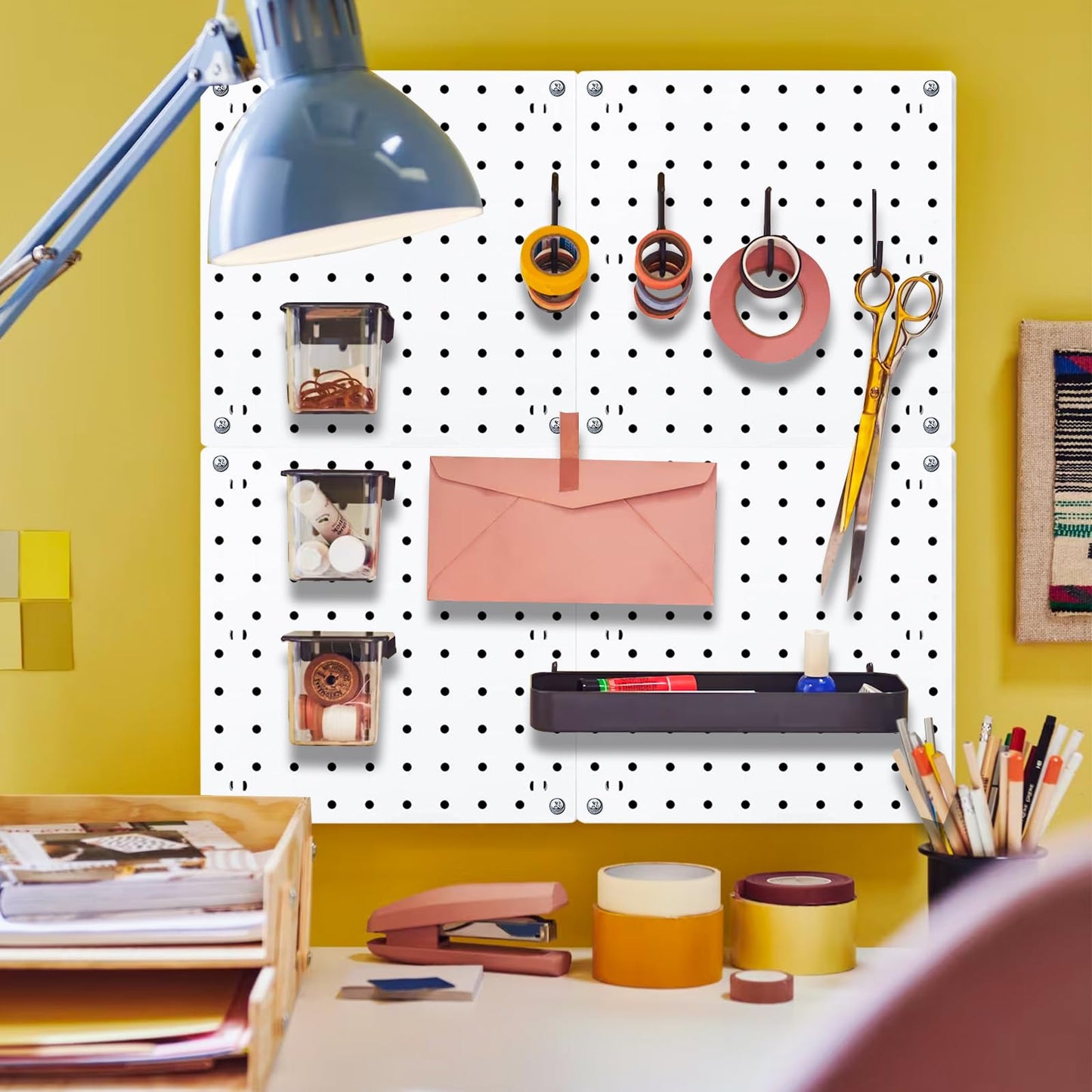 6Pcs Peg board, Pegboard Wall Organizer Panels, Wall Mount Display Small Pegboard Kits, Pegboard, Peg Boards for Wall Craft Room, for Kitchen, Garage, Workshop, Tool Accessories - White Pegboard