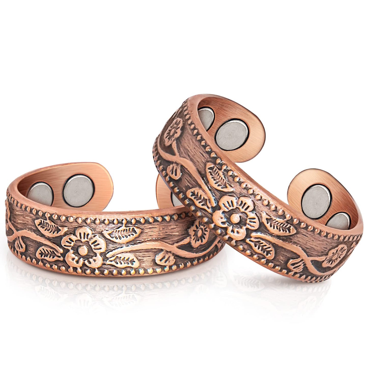 Mahnco Magnetic Copper Rings for Women Magnetic Rings 3500 Gauss Magnetic Lymph Detox Magnetic Ring-100% Solid Pure Copper Jewelry Gift (2PCS)