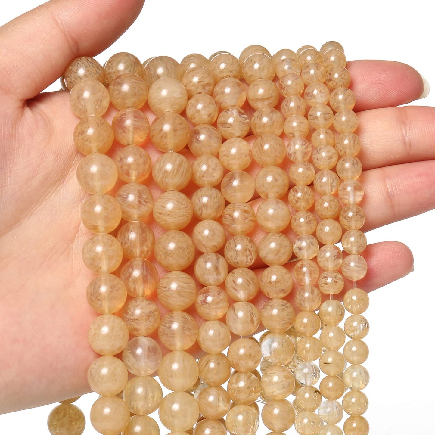 60pcs 6mm Natural Stone Beads Gold Rutilated Quartz Beads Energy Crystal Power Gemstone for Jewelry Making, DIY Bracelet Necklace