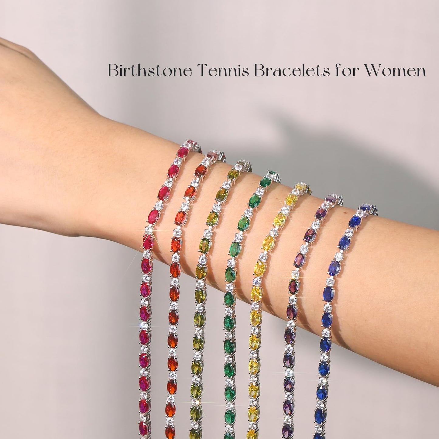 FANCIME Sterling Silver Created Sapphire Tennis Bracelet September Birthstone Oval Gemstone Dainty Fine Jewelry for Women 7"