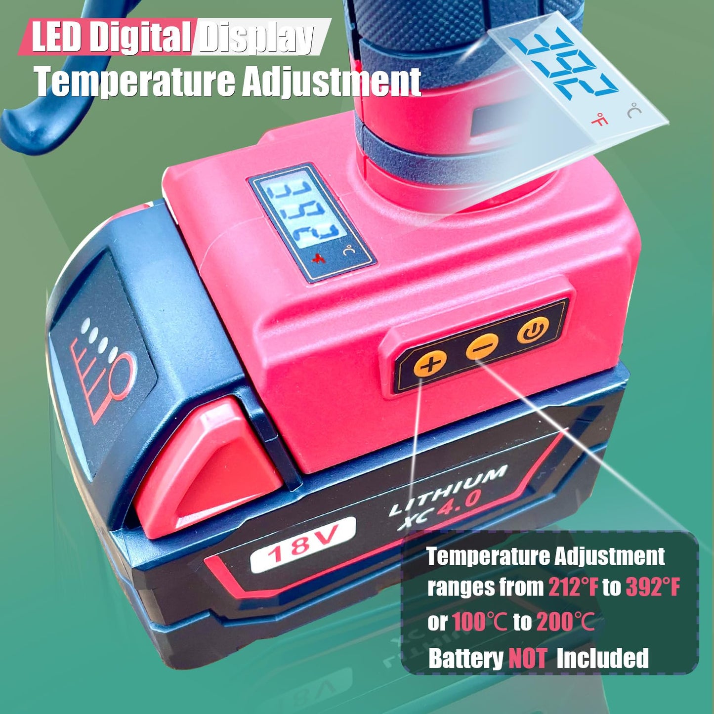 BLEDS 100W Cordless Glue Gun for Milwaukee 18V Battery, LED Digital Temperature Adjustable 212-392°F, High Output Handheld Power Full Size Heavy Duty Hot Glue Gun with 10 Glue Sticks (Tool only)