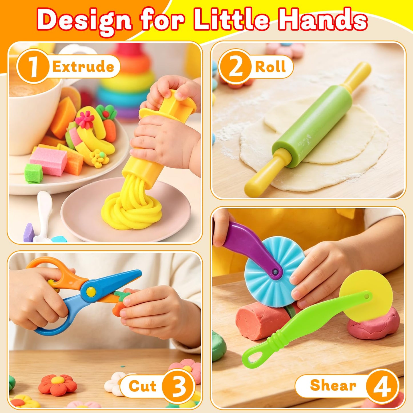 LCY WEDSHI Playdough Tool Set, 43 Pcs Play Dough Tools Sets for Kids Ages 4-8 with Storage Container, Dough Accessories Includes 3D Dinosaur Molds, Animal Molds, Cutters Roller, Rolling Pins