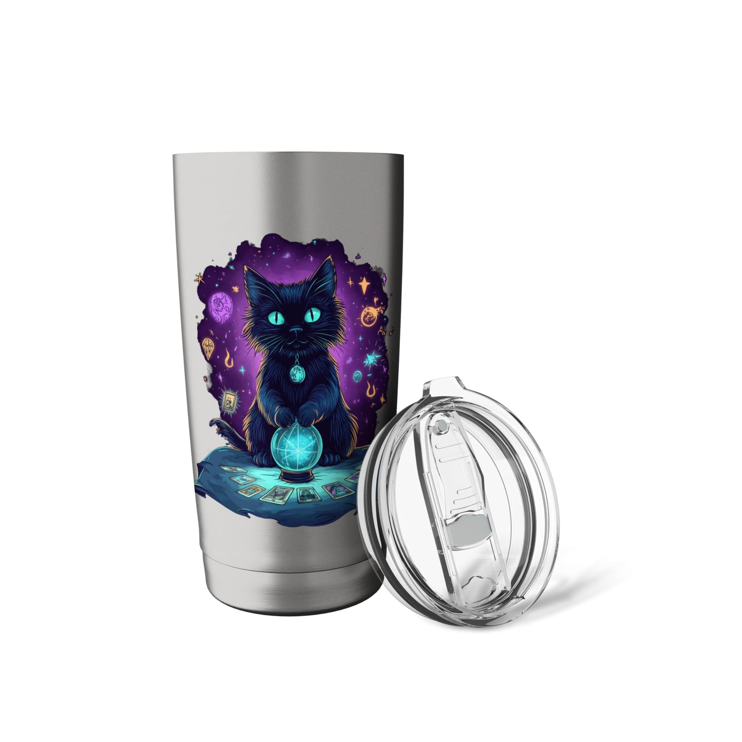 tarot card cat occult skeleton crystals aesthetic Stainless Steel Insulated Tumbler