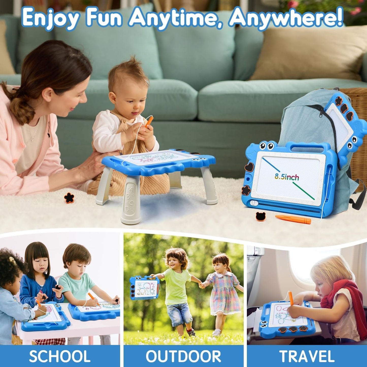 AiTuiTui Magnetic Drawing Board Toddler Toys with Legs for Girls Boys, Color Sketch Writing Scribble Doodle Pad Travel Games, Educational Learning Kids Toys for Birthday or Easter Gift (Blue)
