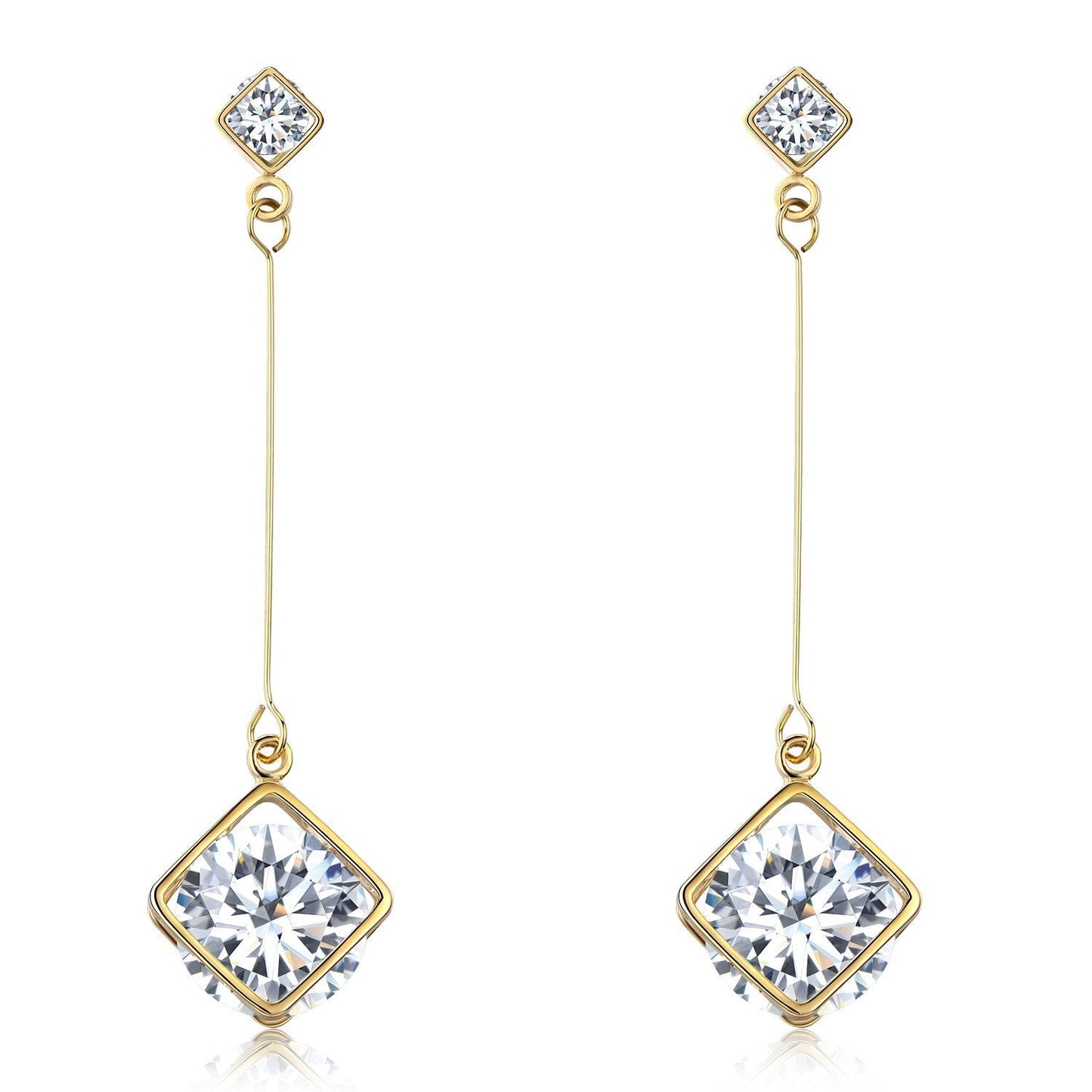 SBLING Cubic Zirconia Wedding Earrings for Brides Bridesmaids, Bridal Dangle Earrings, Cube Crystal Drop Earrings for Women Jewelry Gifts