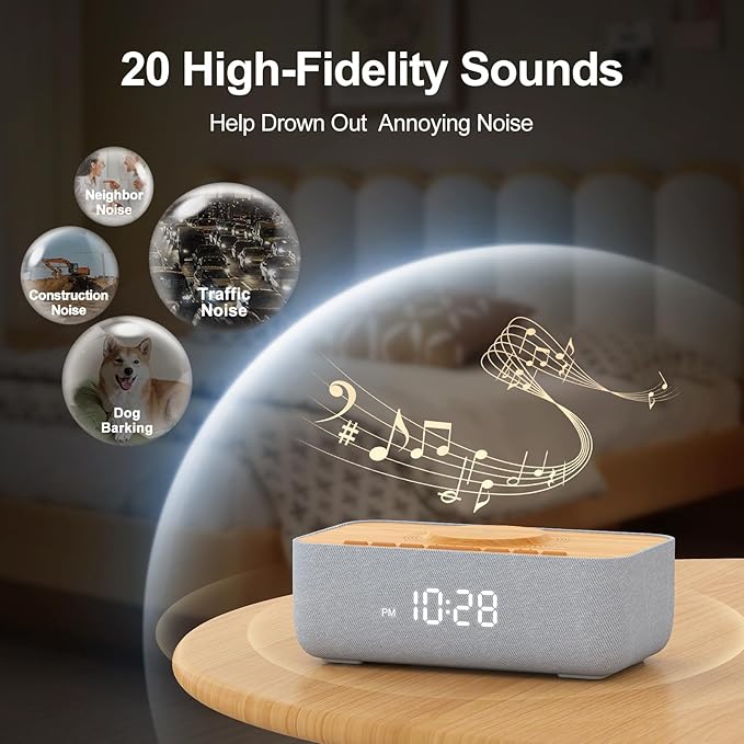 REACHER 15W Magnetic Wireless Charging Alarm Clock with White Noise Machine