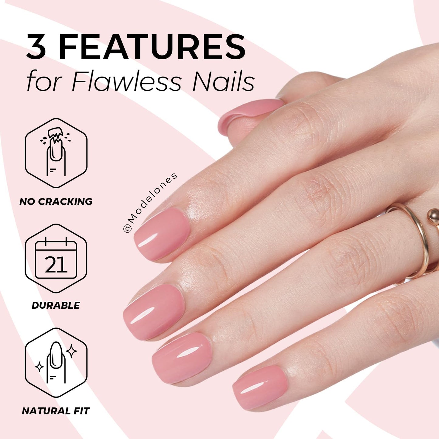 Modelones Extra Short Press on Nails, Rosy Nude Squoval Fake Nails, Reusable Nail Kit with Nail Glue Adhesive Tabs Mini Nail File, Nails Press Ons 32Pcs 16 Sizes, Spring Women Girl Gift