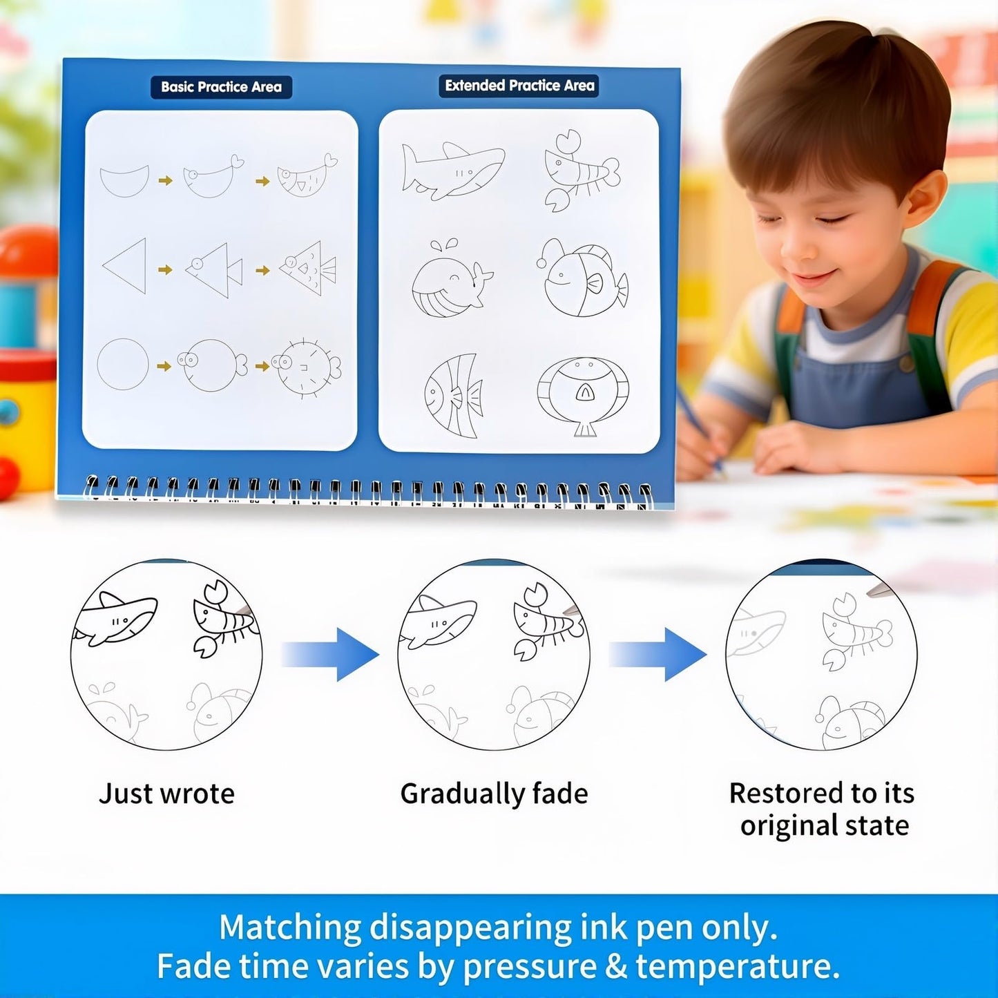 SYHHSEEG Magic Grooved Writing Practice Books for Kids 3-8, Reusable Groove Handwriting Tracing Books with Disappearing Ink, Preschool Kindergarten Homeschool Classroom Supplies (6 PACK)
