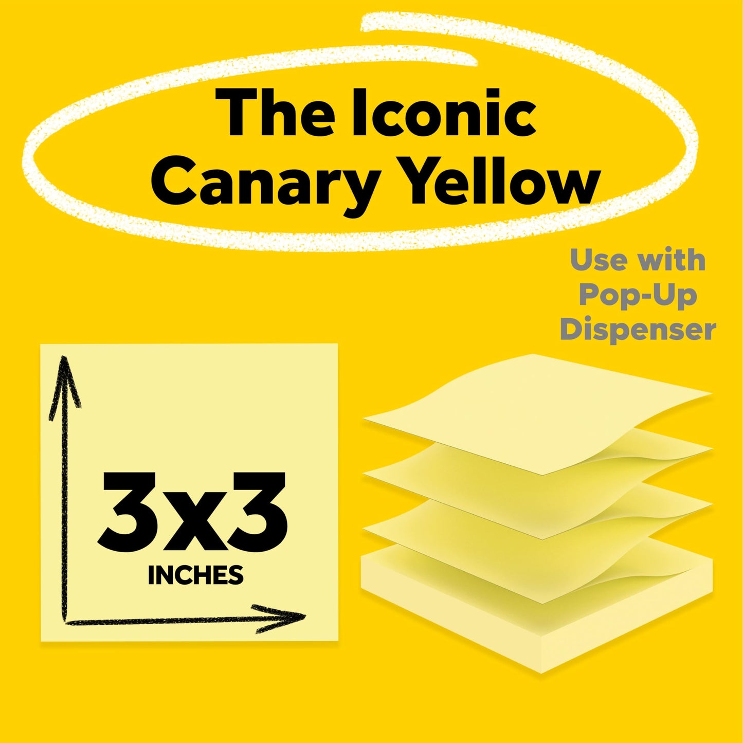 Post-it Super Sticky Dispenser Pop-up Notes, 12 Sticky Note Pads, 3 x 3 in., 2X The Sticking Power, New Year Organization or Second Semester School Supplies, Canary Yellow