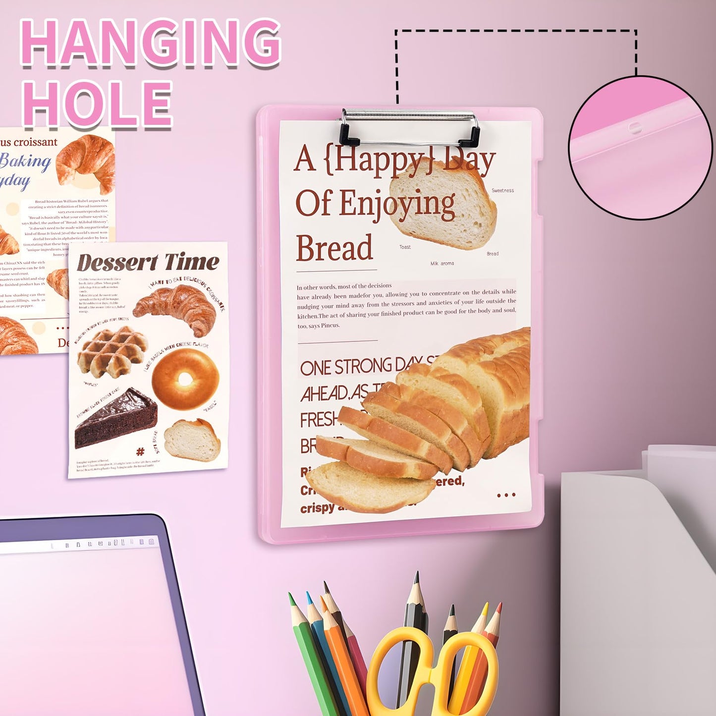 Clipboard with Storage, Clear Pink Plastic Clipboard with Side Opening, Waterproof Foldable Heavy Duty Nursing Clip Board for School & Office, Letter Size/ A4 with Christmas Stickers (Clear Pink)