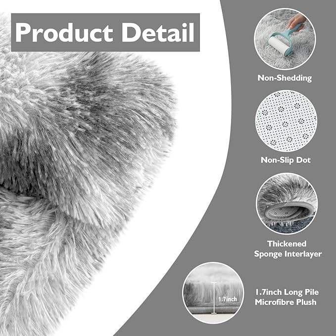Tie-Dyed Fluffy Round Rug,Soft Area Rugs for Girls Room,Shaggy Rugs 4'X4' for Living Room,Non Slip Circle Rug for Kids Bedroom,Shag Plush Nursery Rug,Plush Carpet for Dorm,Furry Room Decor,Light Grey