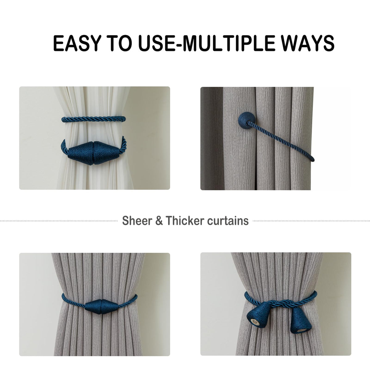 Magnetic Curtain Tiebacks 8 Pack Outdoor Rope Curtain Tie Backs Decorative Window Treatment Holdbacks for Home Decorative Curtain