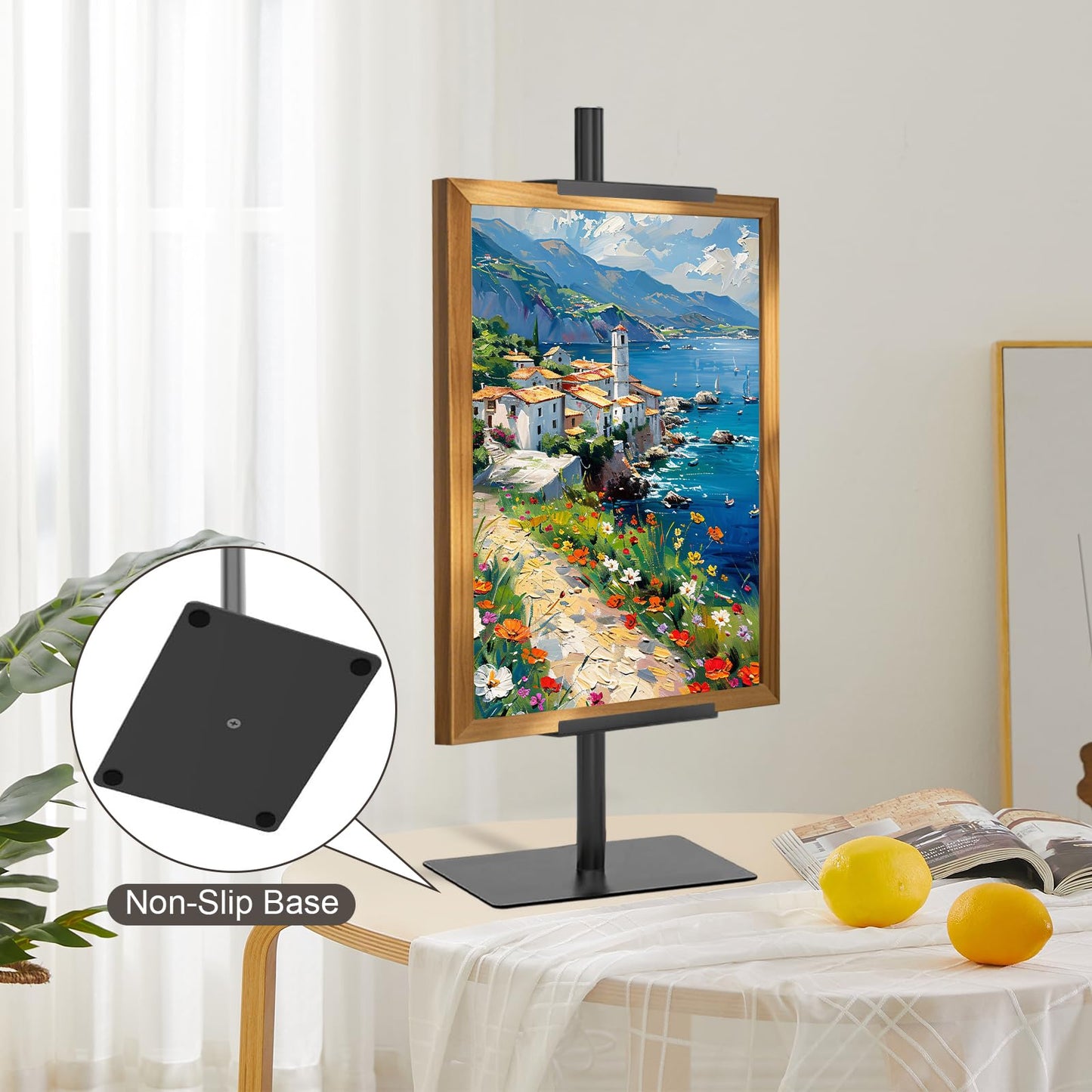 Risirica Adjustable Tabletop Picture Frame Stand,Heavy Metal Base Adjustable Size Table Easels for Display,Picture Frame Holder Art Display Stand,Art Poster Rack,for Home Office Galleries