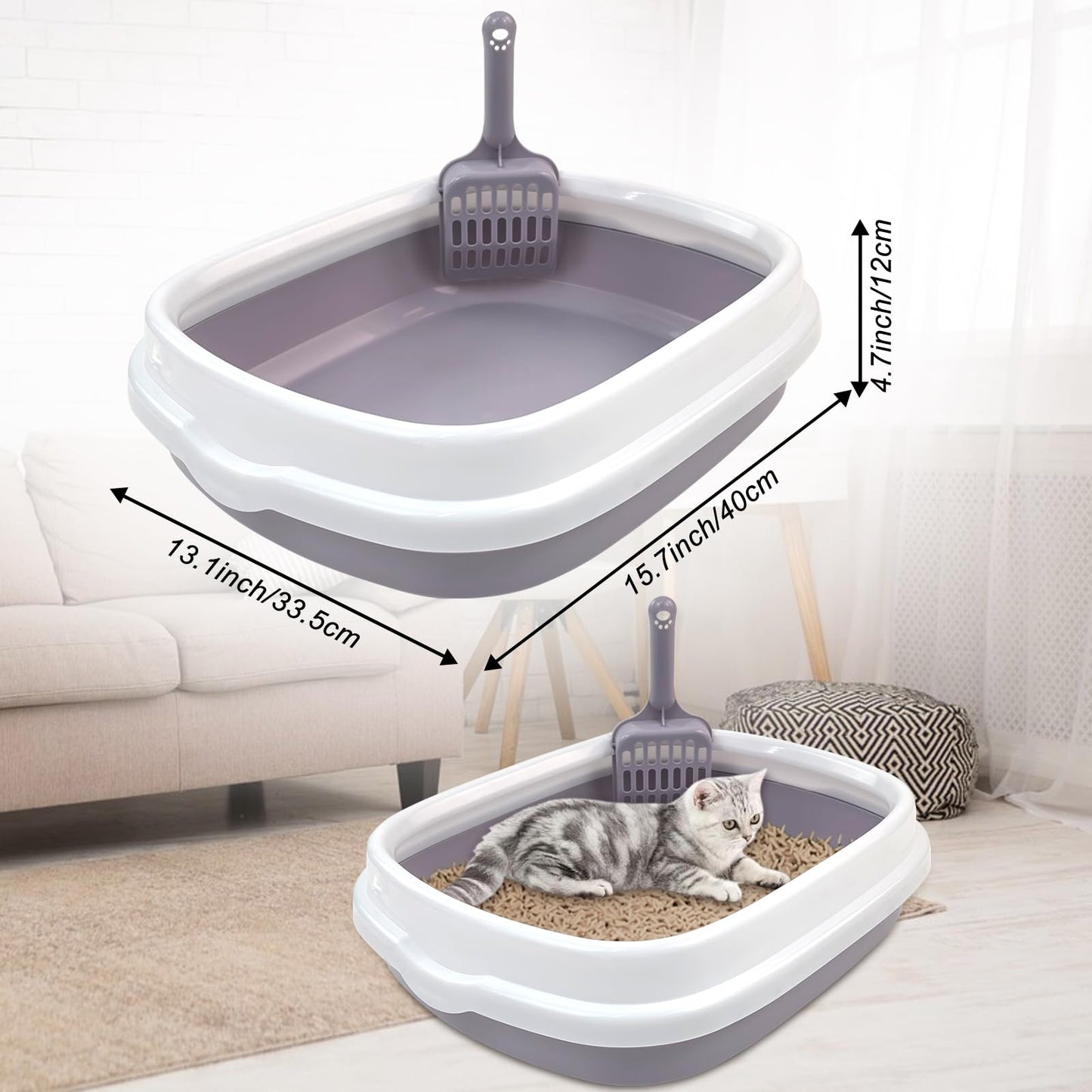 Kitten Starter Kit - 15 Piece Cat Essentials Set Includes Litter Box, Toys, Collars, Scratch Pad, Nail File, Automatic Feed Bowls, Grooming Gloves (Gray)