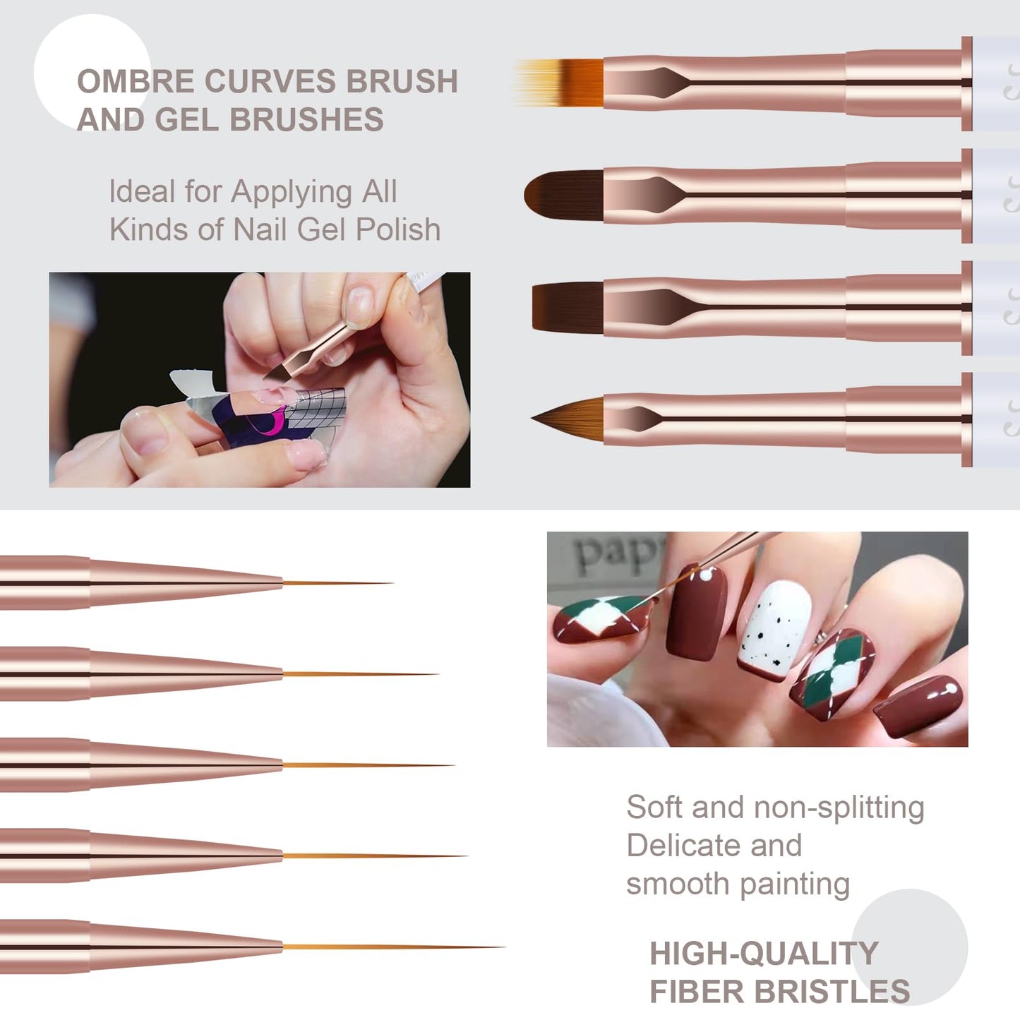 KEMEISI Nail Art Brush Set, 9PCS Double-Ended Acrylic Liner Brush Dotting Pen for Gel Polish, Nail Design Tools for Professional Manicure DIY Home Salon