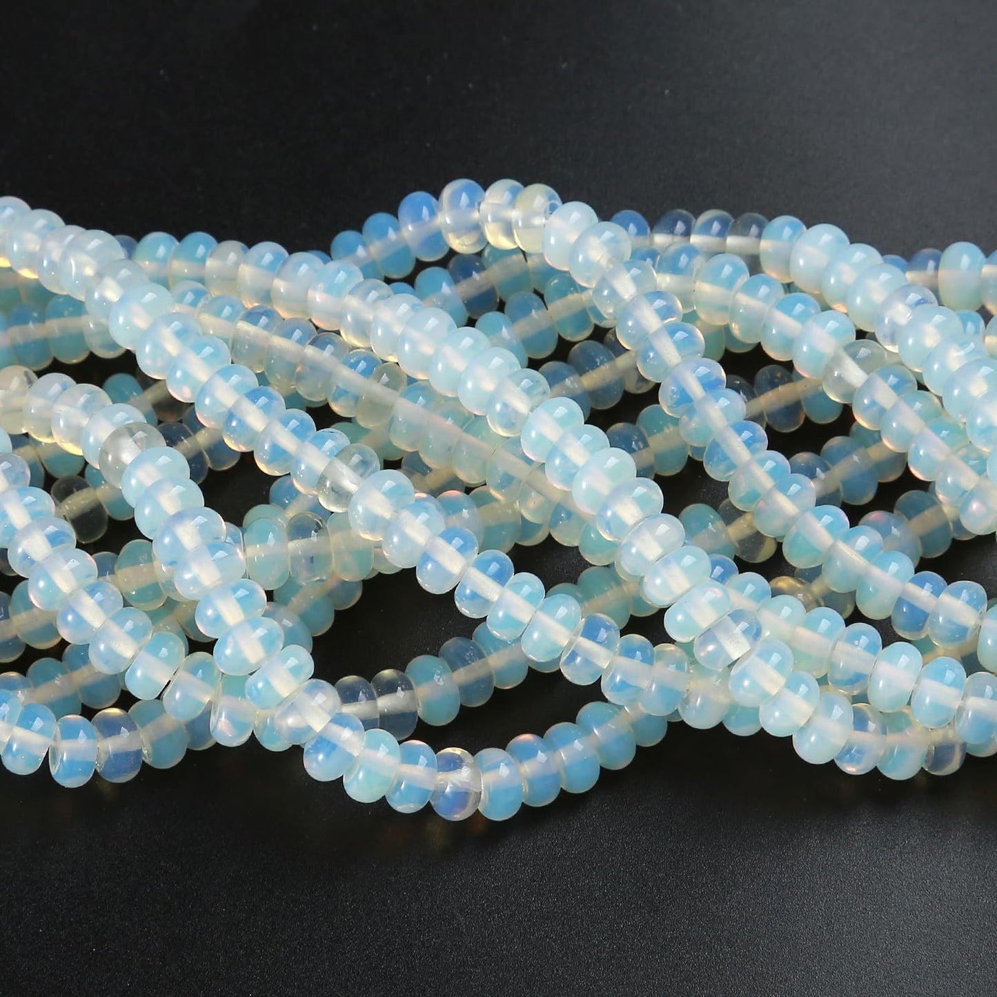 5x8mm 76pcs Natural Stone White Opal Rondelle Spacer Loose Beads Abacus Disk Stone Round Loose Gemstone Beads for Jewelry Making DIY Bracelet Necklace