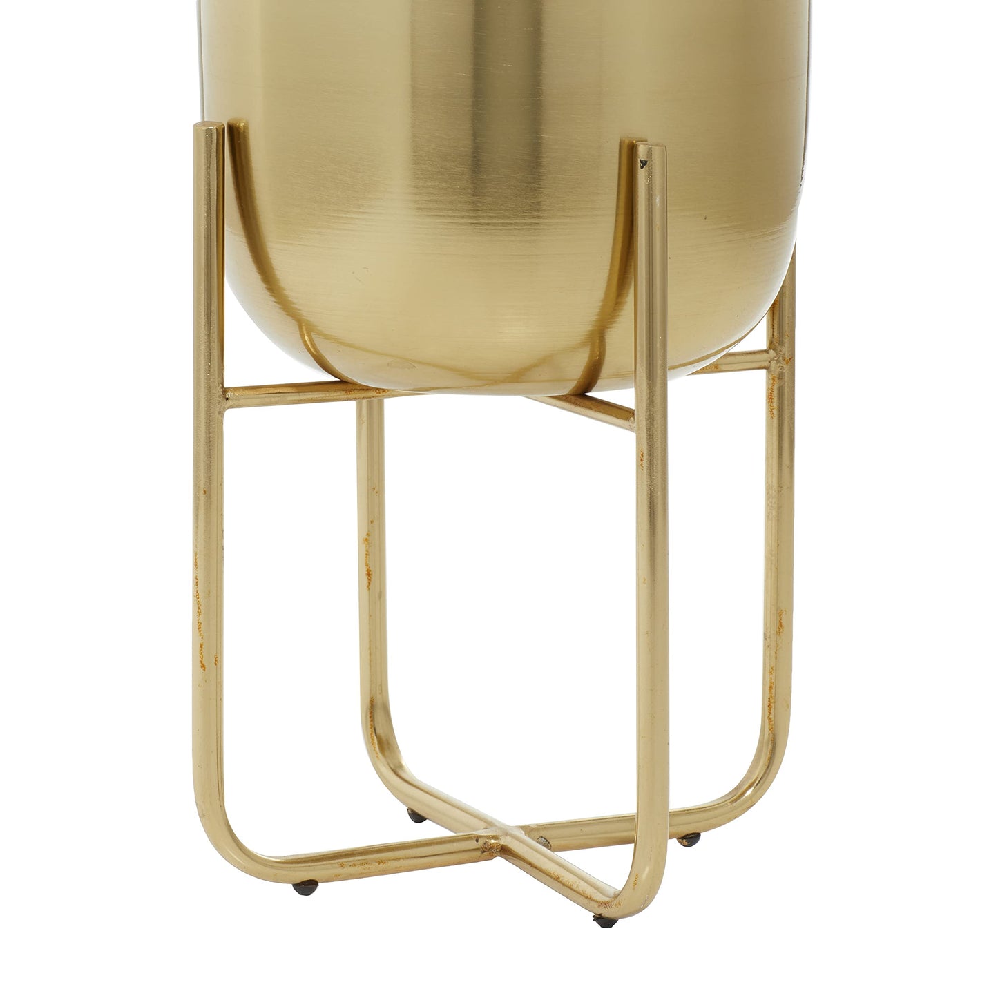 Deco 79 Metal Indoor Outdoor Planter Brushed Dome Large Planter Pot with Curved X-Shaped Bases, Set of 2 Planters 16", 13"H, Gold