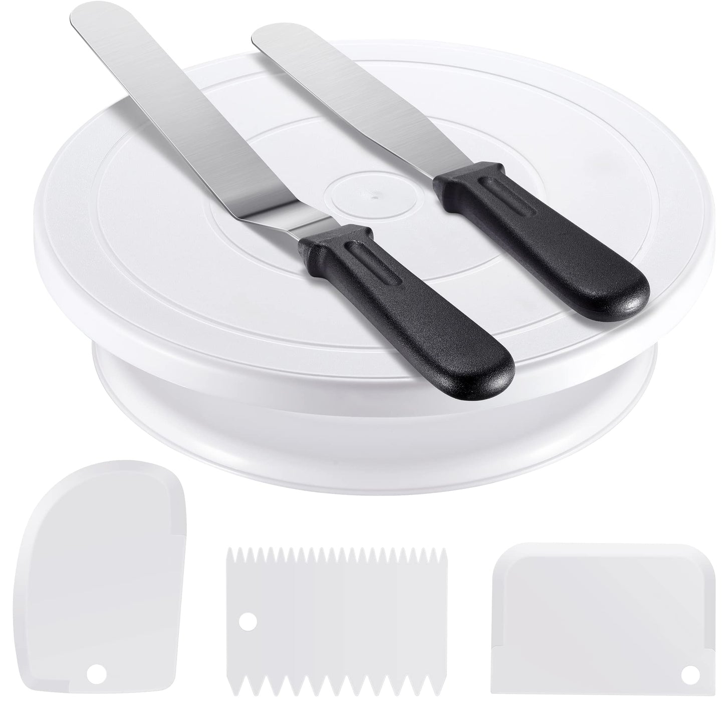 Kootek Cake Decorating Kit Baking Supplies Set Cake Turntable with 2 Frosting Straight Angled Spatula 3 Icing Smoother Scrapers Baking Accessories Tools for Beginners and Pros, Mother's Day, White