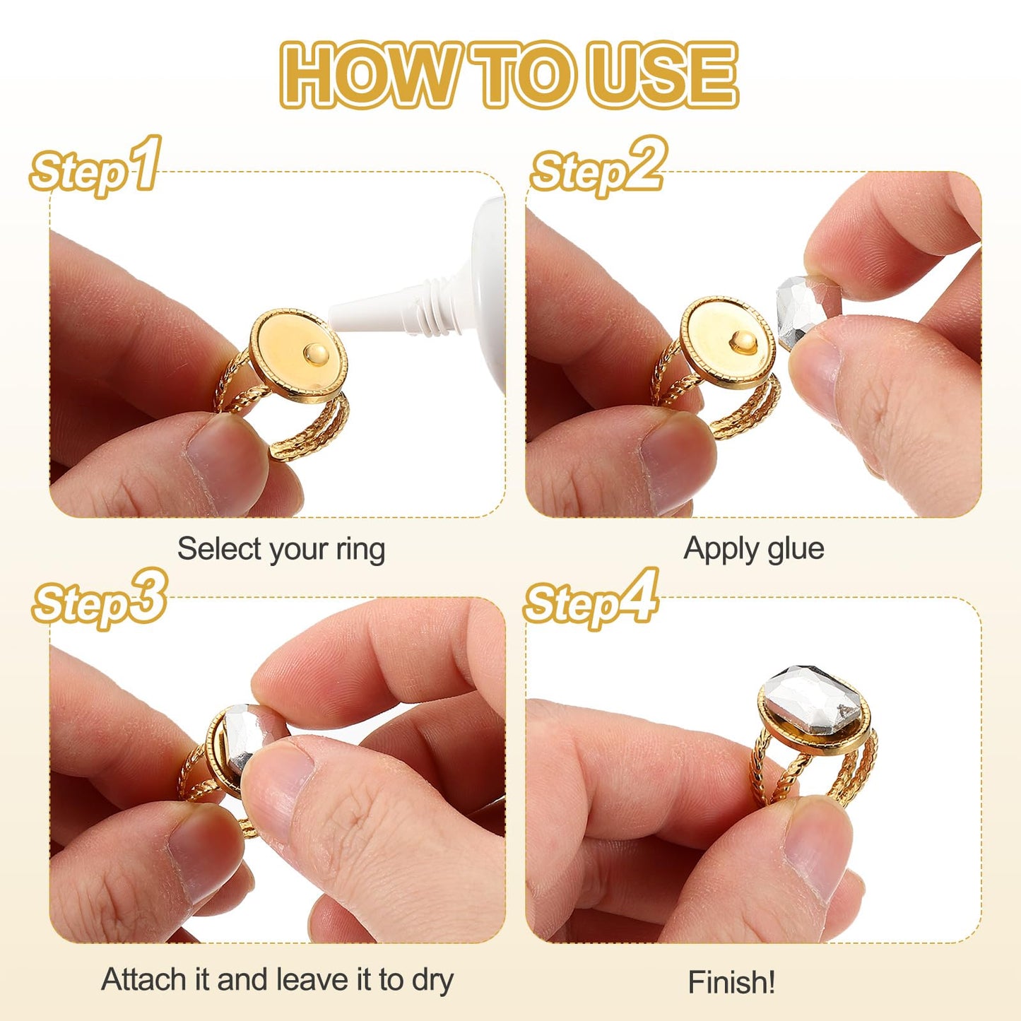 MECCANIXITY 4Pcs Stainless Steel Ring Base Blank, 16x12mm Adjustable Pad Cabochon Ring Blank Base Flat Bezel Tray for Jewelry Making Finding DIY, Rainbow