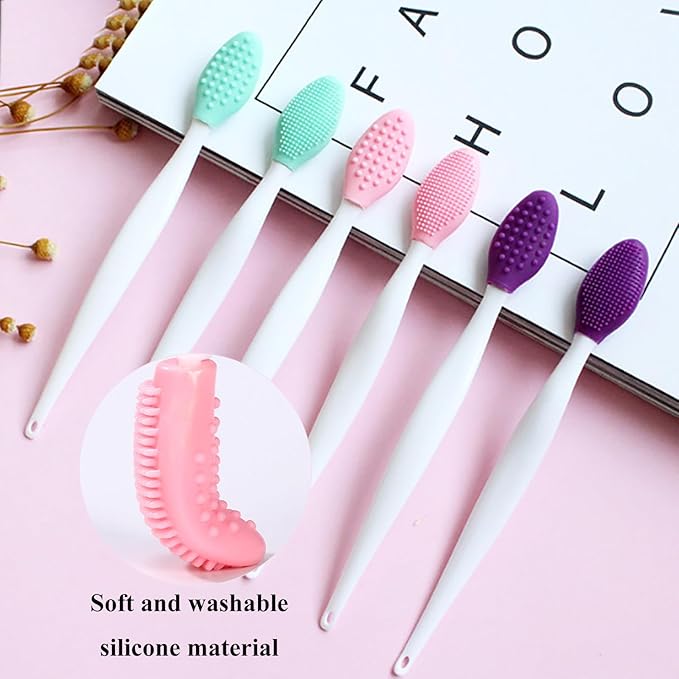 48 Pcs Lip Scrub Brush, Silicone Double Sided Lip Exfoliator Brush for Men Women lightening dark lips Smoother Fuller Lip Appearance - 8 Colors