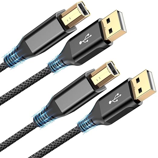 sweguard Printer Cable 10ft 2-Pack, USB Printer Cord USB 2.0 Type A Male to B Male Cable Scanner Cord High Speed Compatible with HP,Canon,Dell,Epson,Brother,Lexmark,Xerox,Samsung and Piano,DAC-Black