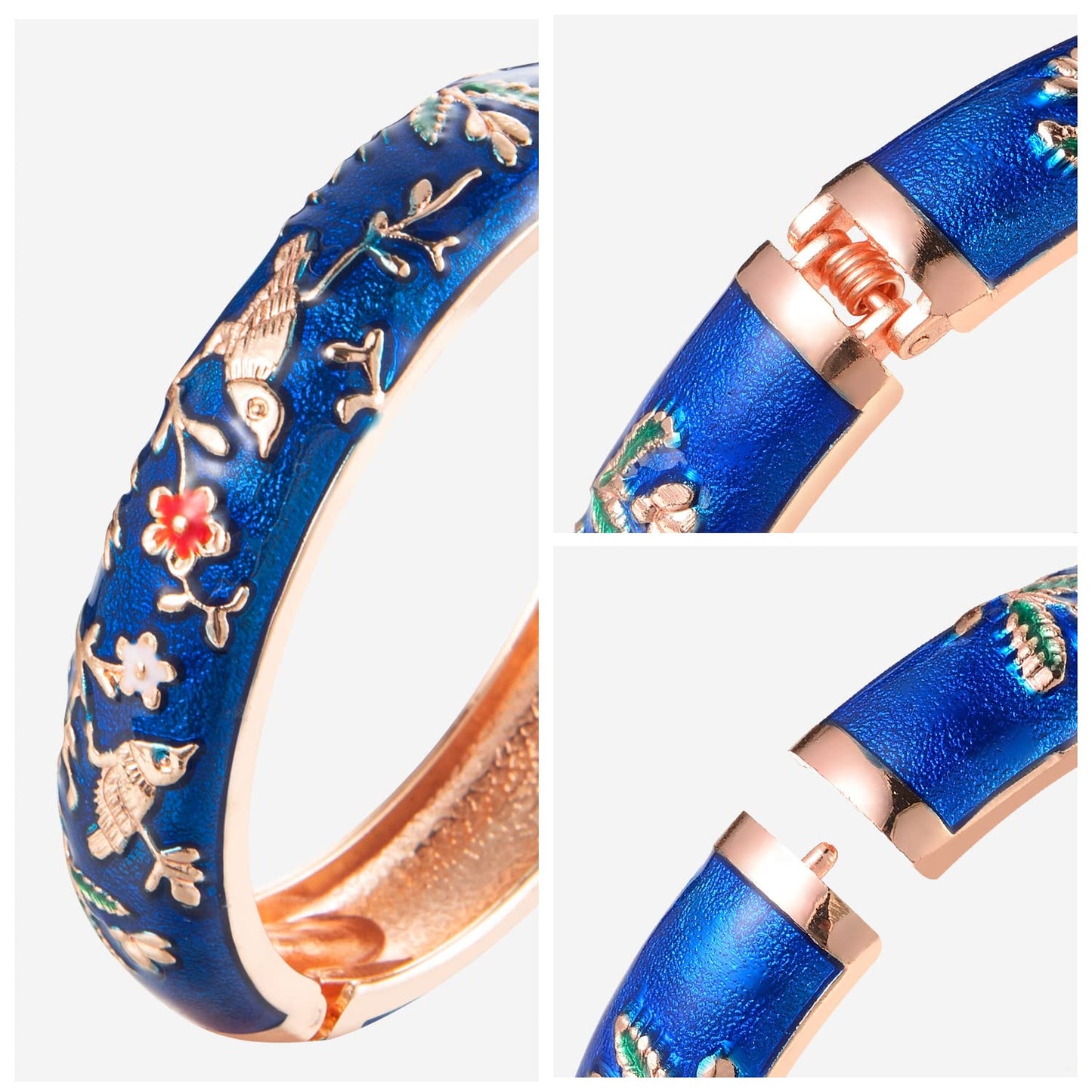 UJOY Colors Handcraft Jewelry Cloisonne Bracelet Enamel Bird Spring Hinged Womens Bangles Gifts Box 55C49 Navy Blue