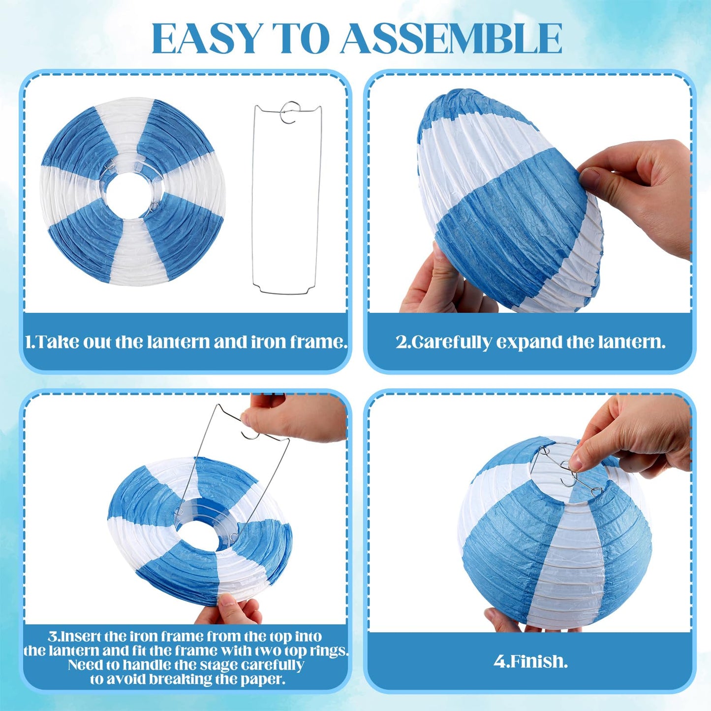 18 Pcs Summer Party Decorations Set Coastal Beach Seashell Paper Lanterns Blue Bow Starfish Hanging Swirls Ocean Nautical Pool Party Hanging Decor for Birthday Wedding Baby Shower Decor