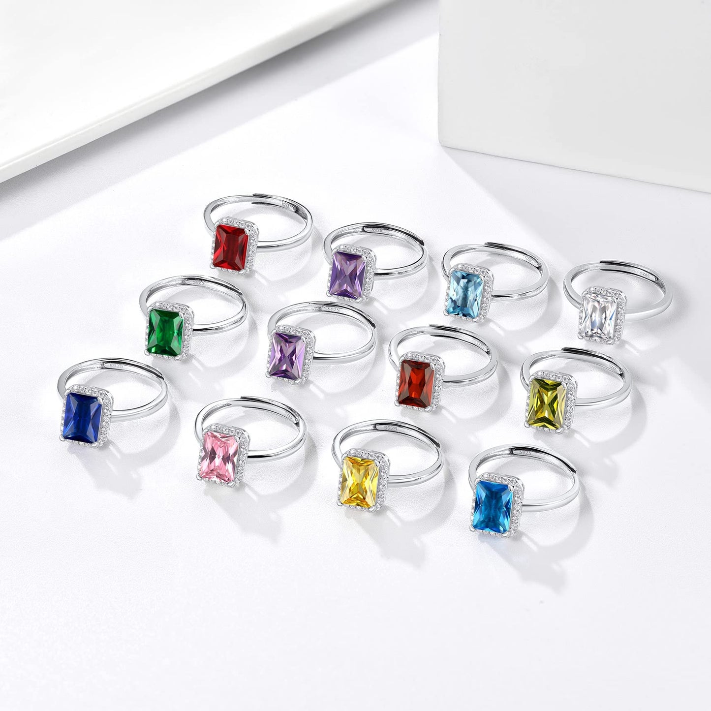 Bestyle 925 Sterling Silver Love Square Cut Gemstone Shiny Cubic Zirconia Rings, Brilliant Created July Ruby CZ Birthstone Rings for Women, Promise/Statement Ring Great Jewelry Gift
