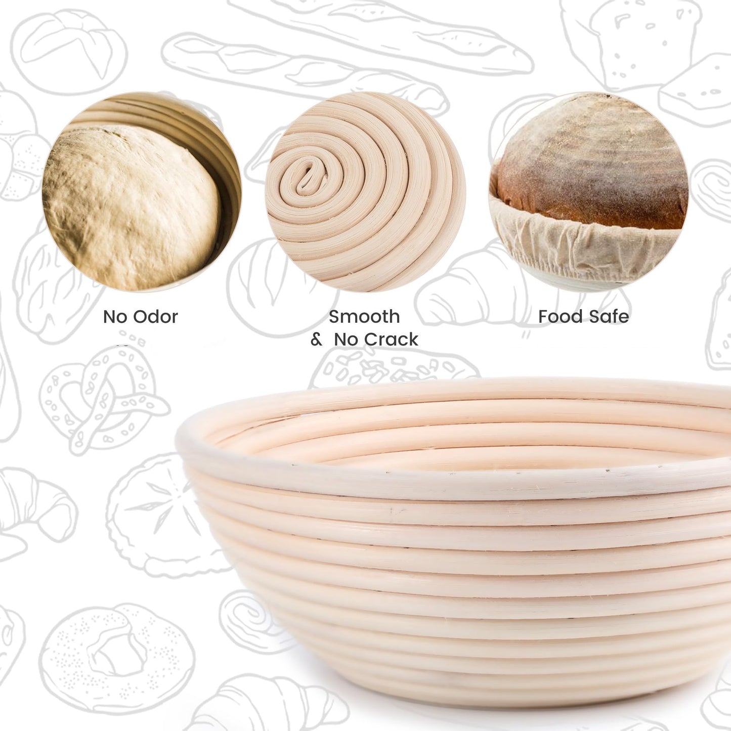 DOYOLLA Bread Proofing Baskets Set of 2, 10 inch Oval & 8.5 inch Round Dough Proofing Bowls w/Liners Perfect for Sourdough Bread Baking, Bakers Baking, Gifts for Bakers, Bread Making Kit