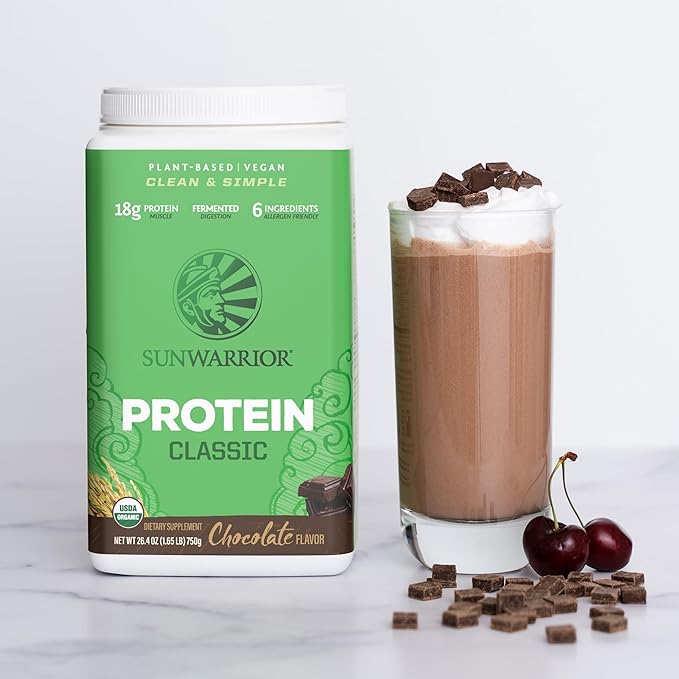 Brown Rice Protein Powder with Bcaa & Amino Acids Raw Rice Protein Shake Gluten Free Low Carb Dairy Free | Plant Based Classic Sprouted Brown Rice Protein Powder Chocolate 750g by Sunwarrior