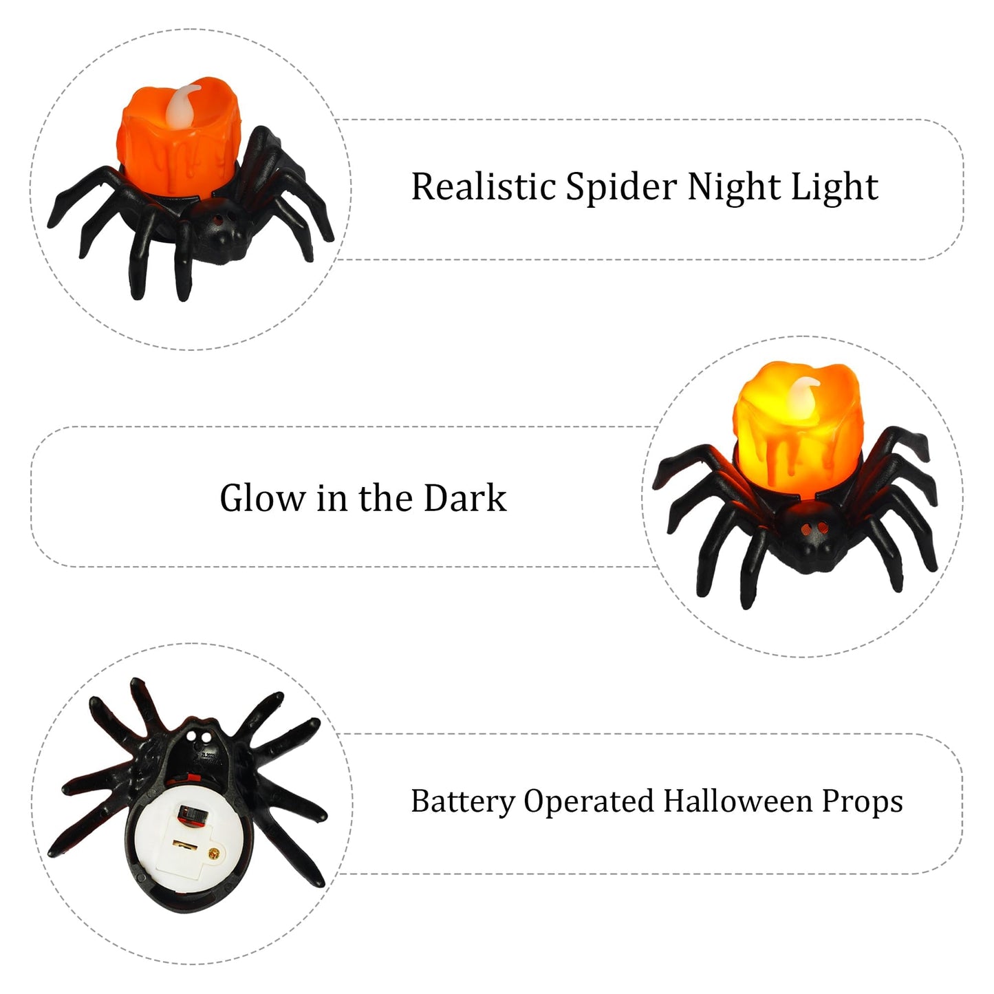 Dazzle Bright 12 Pack Halloween Spider Tea Lights Candles, Battery Operated LED Flameless Spider Candles Holder Lights, Spooky Halloween Decorations for Party Table Home Decor