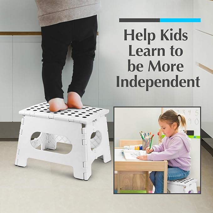 Handy Laundry Folding Lightweight Step Stool - Sturdy Enough to Support Adults and Safe Enough for Kids - Opens Easy with One Flip - Great for Kitchen, Bathroom or Bedroom (White - 8 Inch)