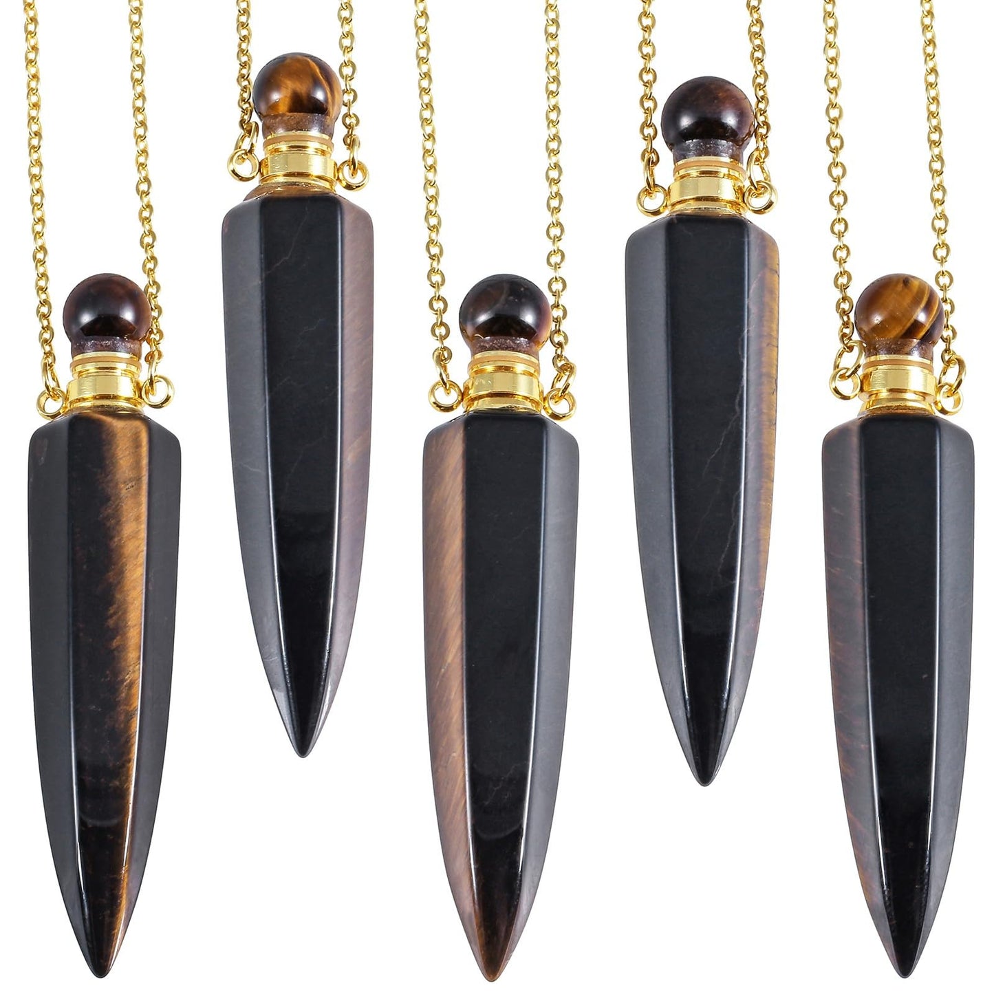 SUNYIK Crystal Essential Oil Diffuser Pendant Necklace for Women Men Polished Stone Point Perfume Bottle Pendant with Chain 18", Tiger's Eye
