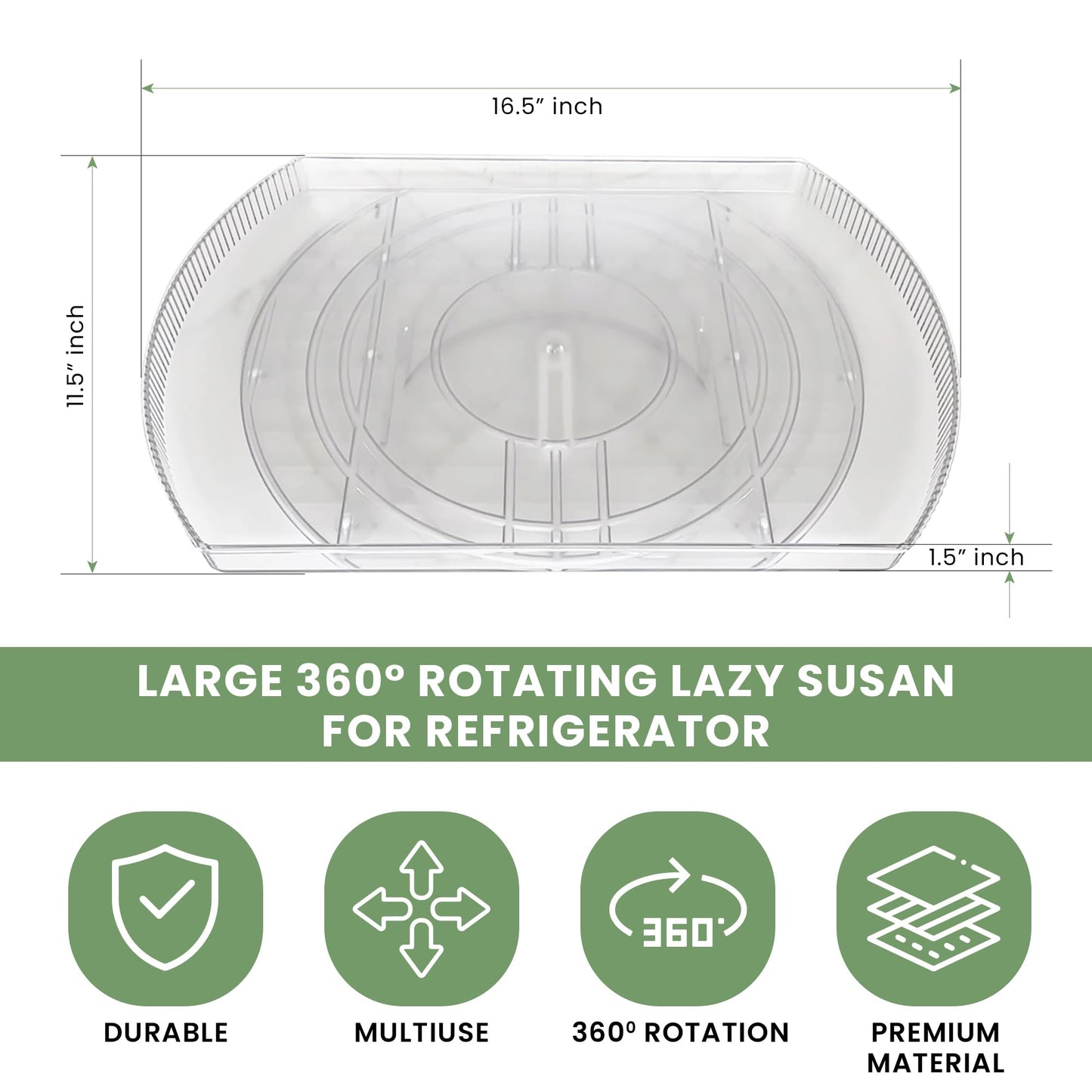 NOSTA Home Rotating Lazy Susan for Refrigerator - Square Lazy Susan - Refrigerator Lazy Susan Organizer - Rotating Fridge Organizer - Large (16.5x11)