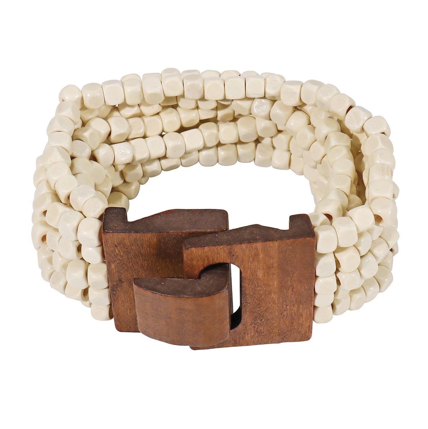 Coiris Boho Bangle Bracelets for Women Wooden Beaded Bracelets Chunky Bohemian Beach Bracelets Jewelry for Women(BR1235-White)