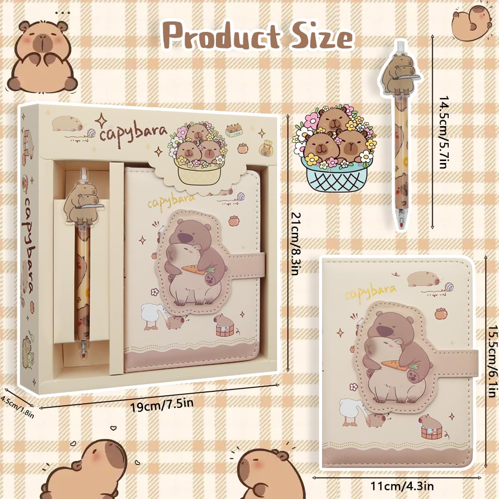 2 in 1 Cute Capybara Theme Stationery Gift Box Set Includes 1 Pcs A6 Cartoon Animal Capybara Notebook Journal Memo Pads Notepad Diary and Pen Gift for Birthday Christmas Kids Office School Supplies