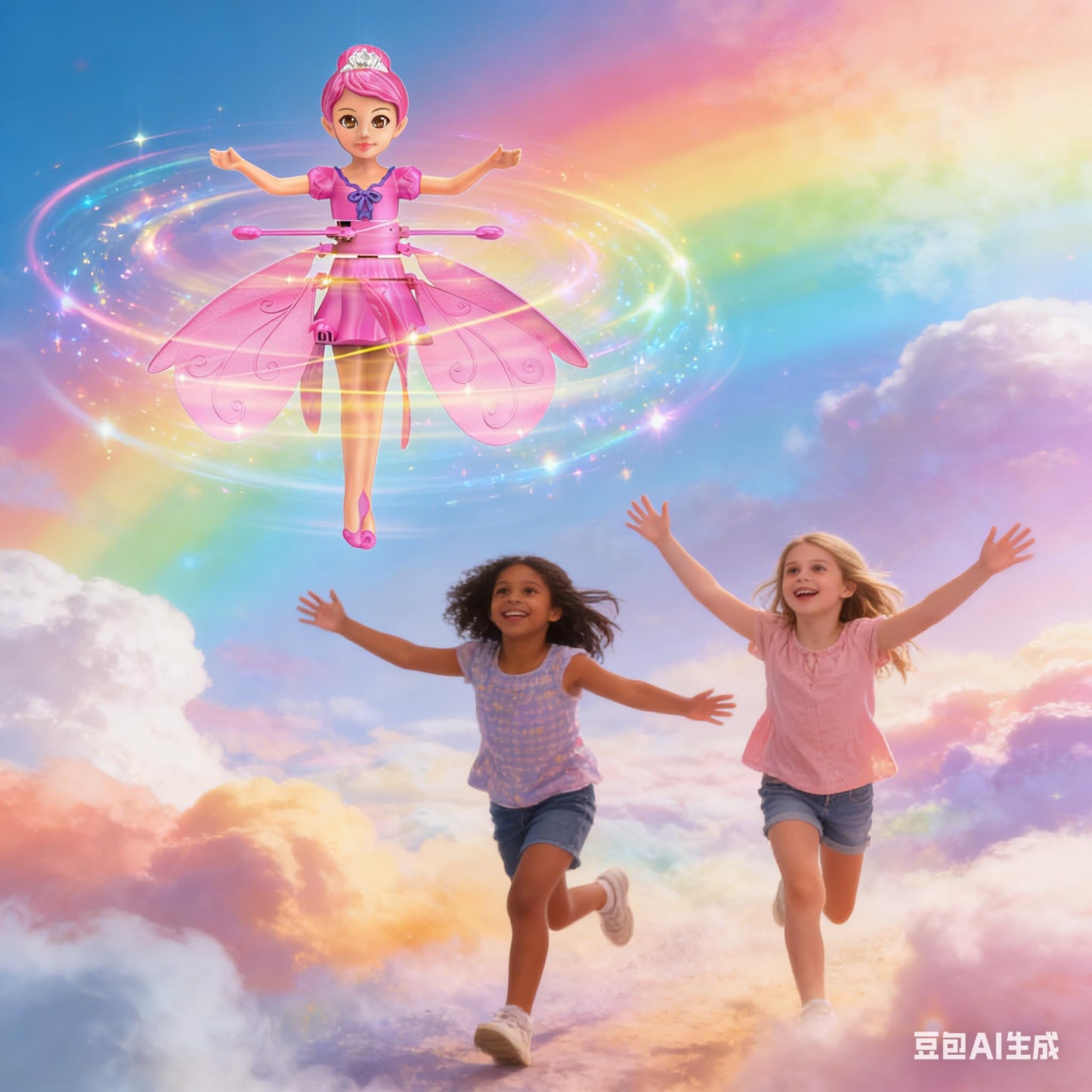 HENRYZH Remote Control Flying Doll Hand Gesture Sensing Flying Device Dancing Robot Princess with Crystal Wings 360 ° Free Rotating Robot Toy (Pink)
