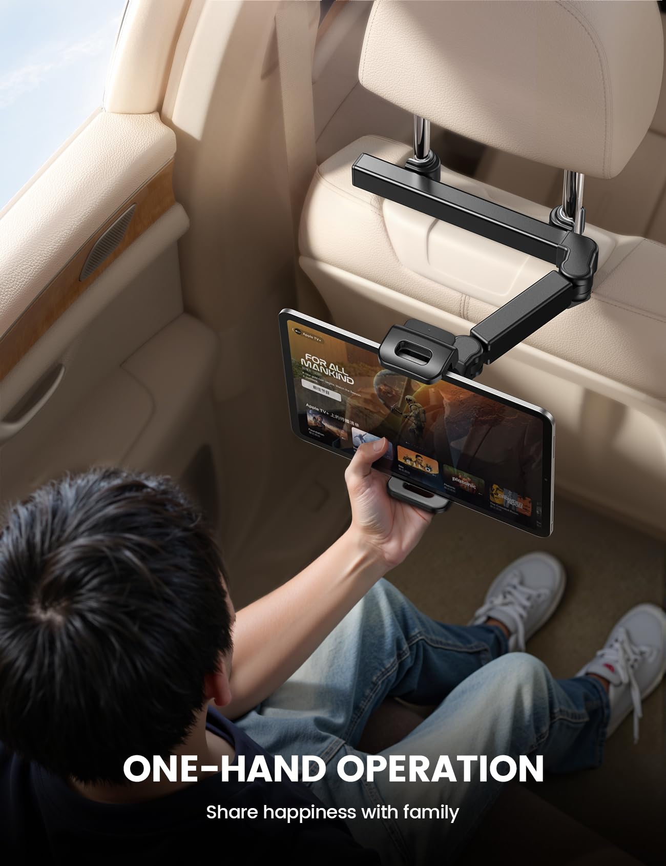 Lamicall Car Headrest Tablet Holder - [3 in 1 Extension Arm] Adjustable Tablet Car Mount for Back Seat, Gifts Road Trip Essentials for Kids, for 4.7-11" Devices, iPad Pro, Galaxy, Fire, Mother's Day