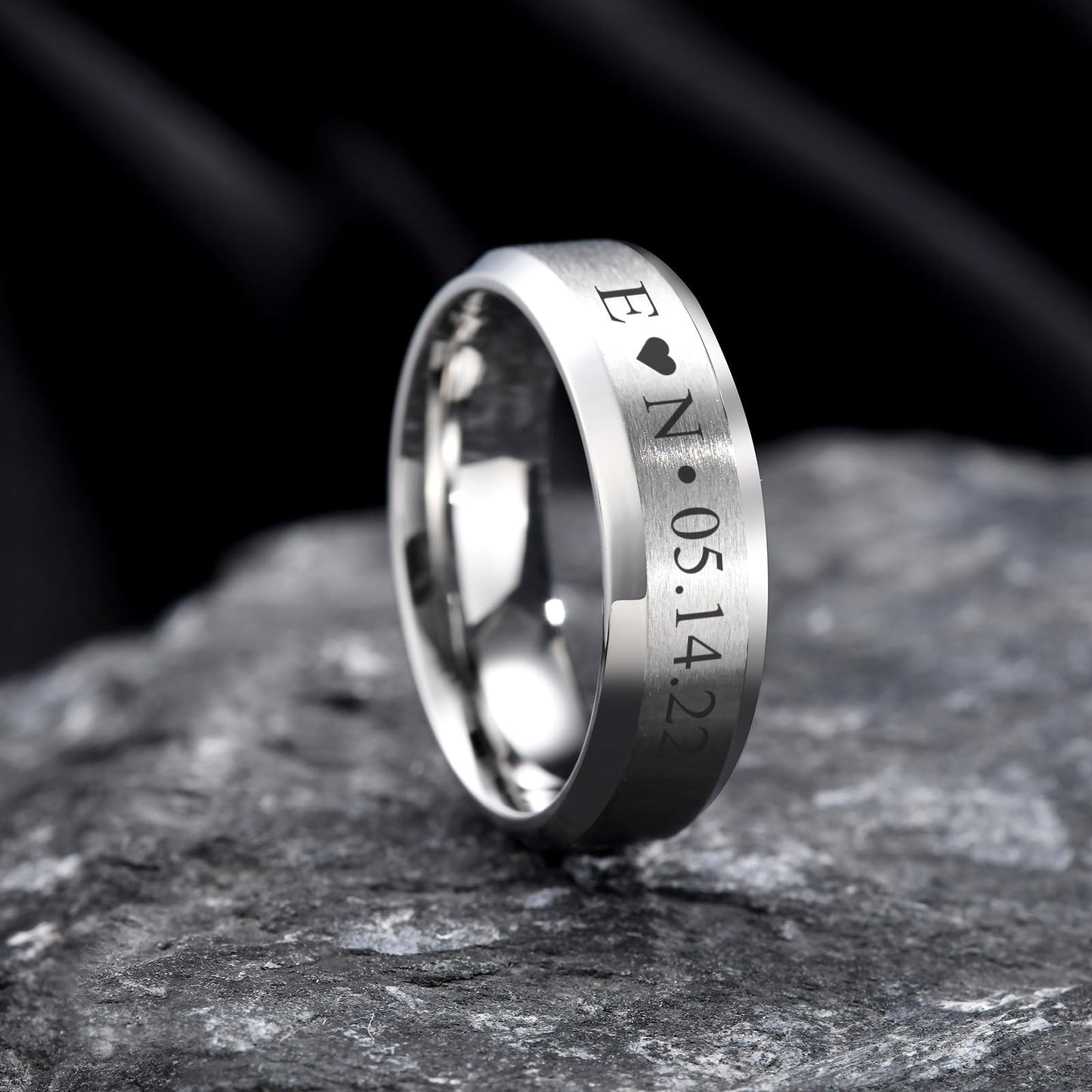 VNOX Customize Personalized 6MM Stainless Steel Simple Matte Brushed Finish Wedding Band Engagement Rings for Men Women,Size 8