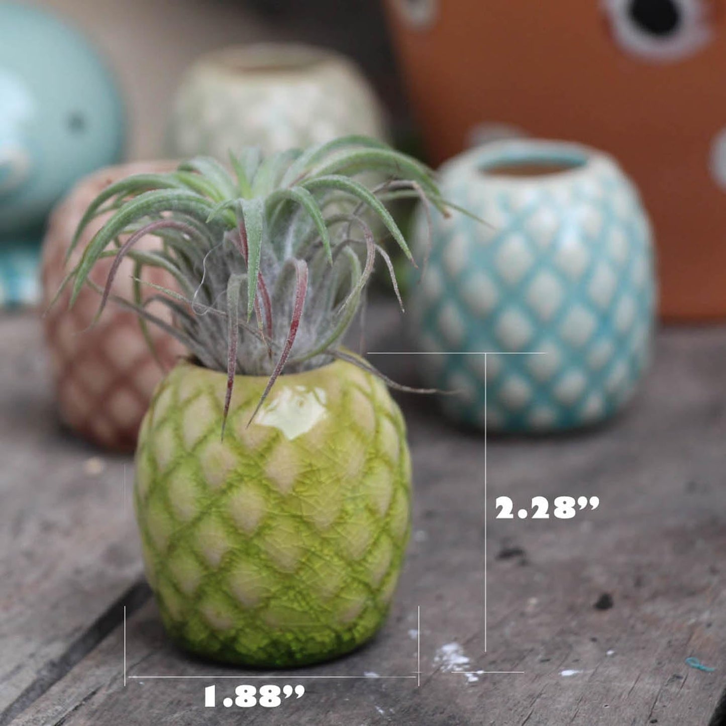SCSFCVIUS Air Plant Holder Ceramic Planter - 4pcs Ceramic Cute Pineapple Air Plant Planter Tillandsia Airplants Table Countertop Holders (4 Pineapple)