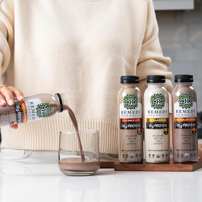 Remedy Organics Protein Power 12-Pack | Plant Based MCT Oil Protein Shakes, Ready to Drink | USDA Organic, Vegan, Gluten Free, Dairy Free, Soy Free | 4 Chocolate Fudge, 4 Cold Brew Latte, 4 Vanilla Dream