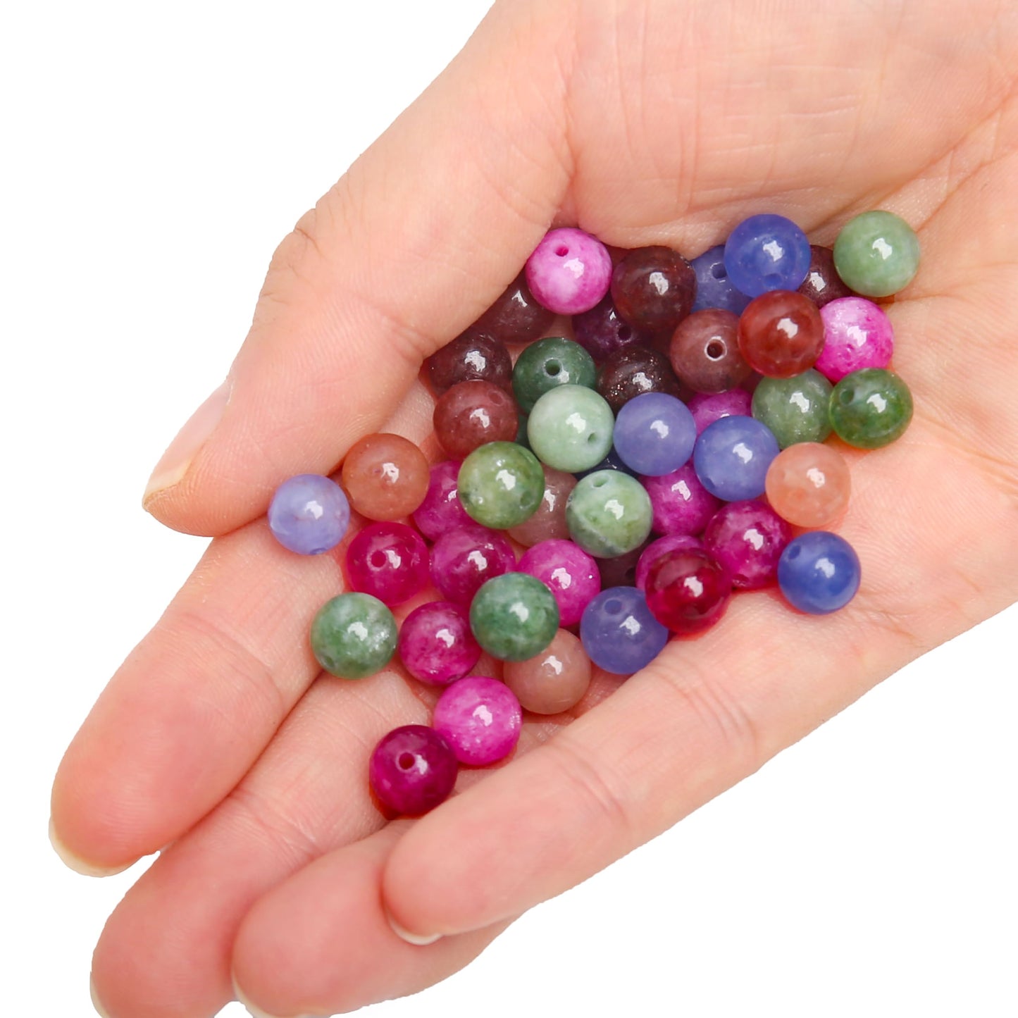 70PCS Natural 8MM Healing Gemstone, Colorful Tourmaline Energy Stone Round Loose Beads, Semi-Precious Crystal Beads with Free Elastic String for Jewelry Making DIY