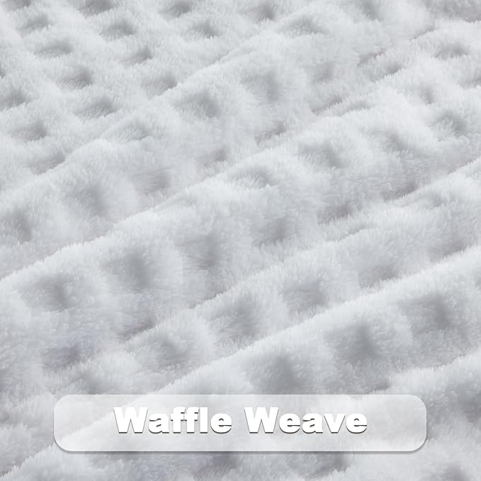 NEWCOSPLAY Super Soft Twin Blanket White Premium Silky Flannel Fleece 3D Waffle Checkered Lightweight Bed Blanket All Season Use (White, Twin(60"x80"))