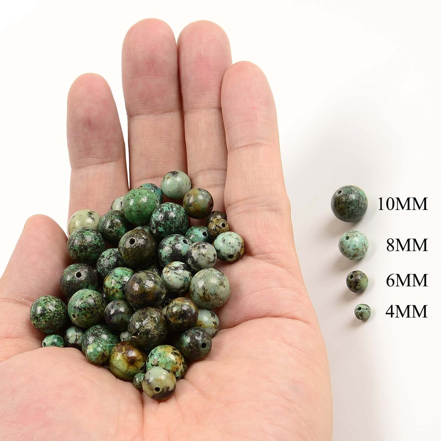 NCB 100pcs Original Natural Stone Beads Gemstone Round Loose Beads 6mm 8mm 10mm (African Turquoise, 6mm 100Beads)