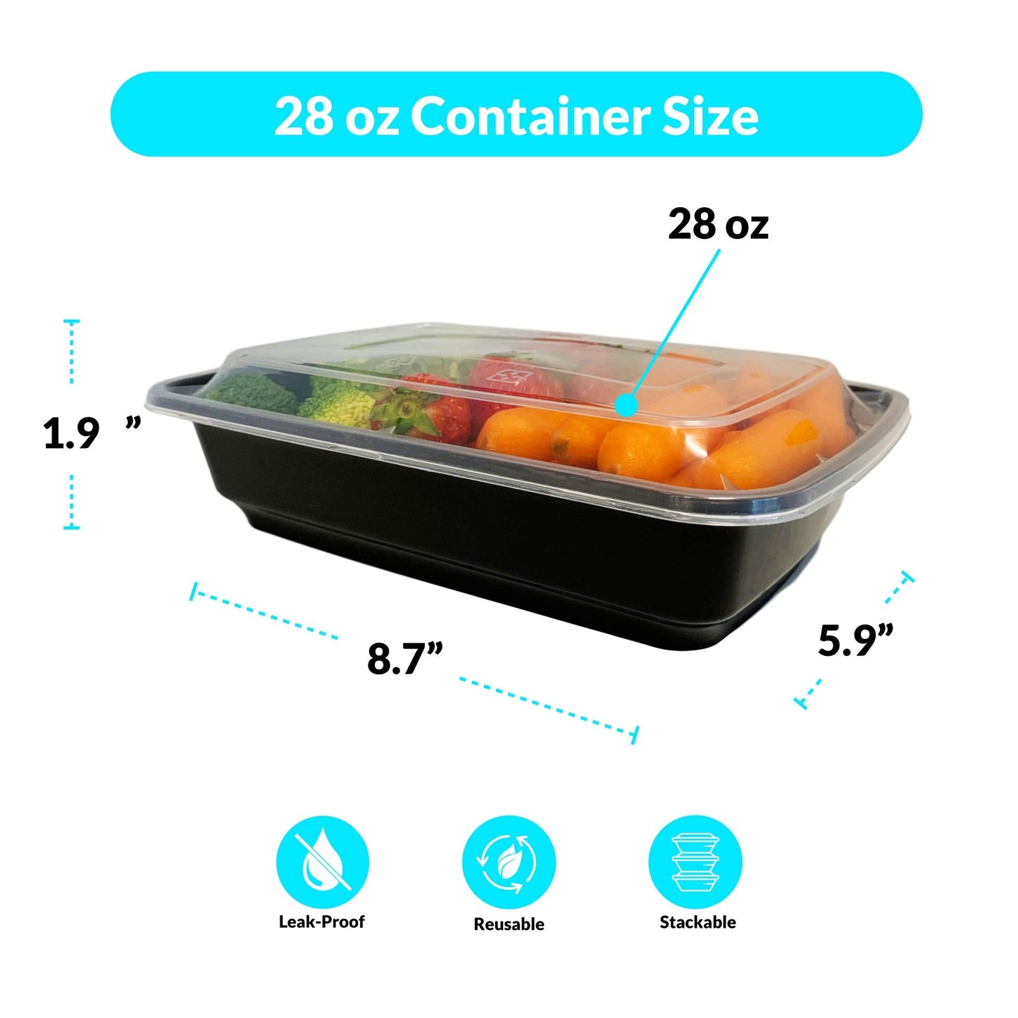 Reli. 28 oz Meal Prep Containers w/Lids - 50 Pack | Leftover To Go, Takeout | Microwave Safe | Disposable Containers for Food Storage | Take Home/Lunch/Meal Planning | Plastic | Black